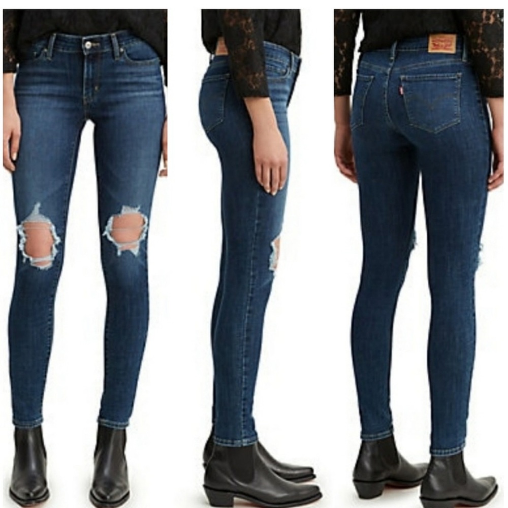 🎉HP🎉NWT!! Levi’s 711 Skinny Distressed Butt Sculpting Dark Wash Denim Jeans